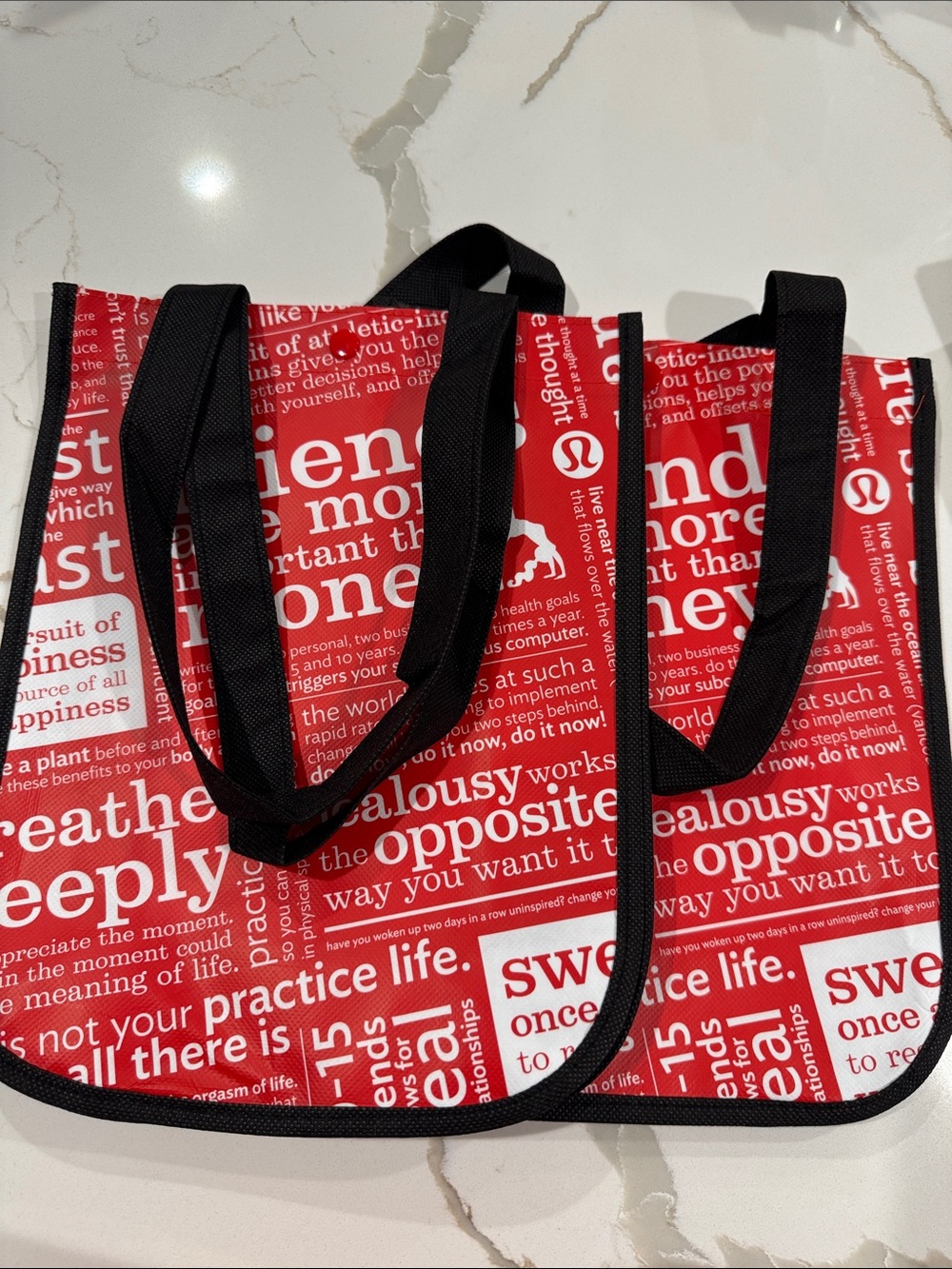 lululemon athletica Qty2 Red Graphic Tote with Black Handles